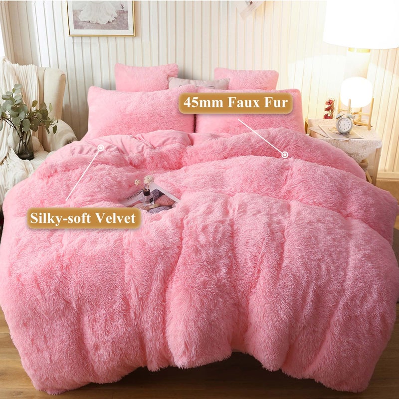 XeGe Plush Shaggy Duvet Cover, Luxury Ultra Soft Crystal Velvet Fuzzy Bedding 1PC(1 Faux Fur Duvet Cover), Fluffy Furry Comforter Cover with Zipper Closure(Queen, Light Pink) - Image 2